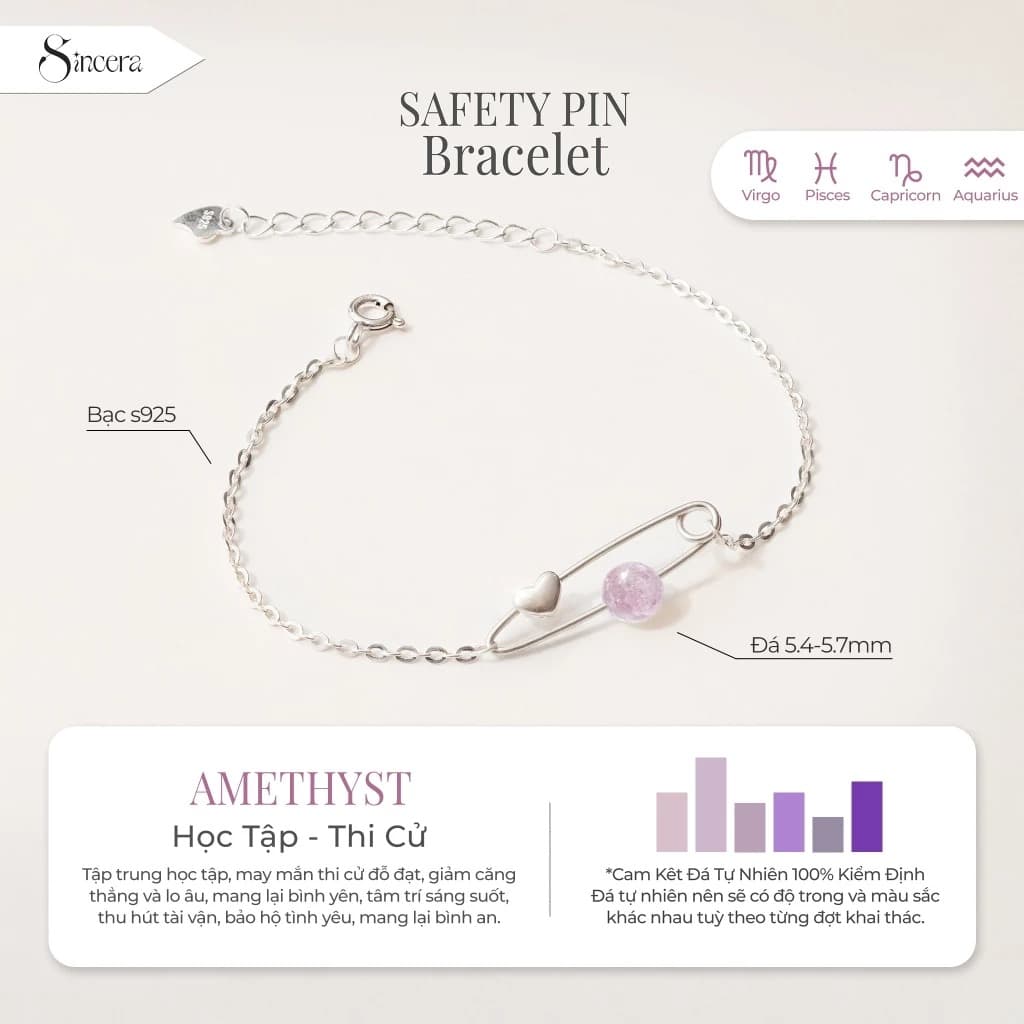 Vòng Tay SINCERA Safety Pin | Bạc s925 Mix Đá thumbnail 1