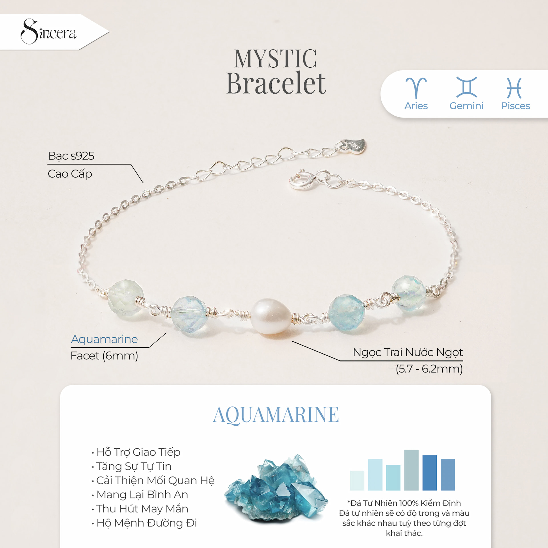 Vòng Tay SINCERA Ngọc Trai Mix Đá - Mystic Collection 3