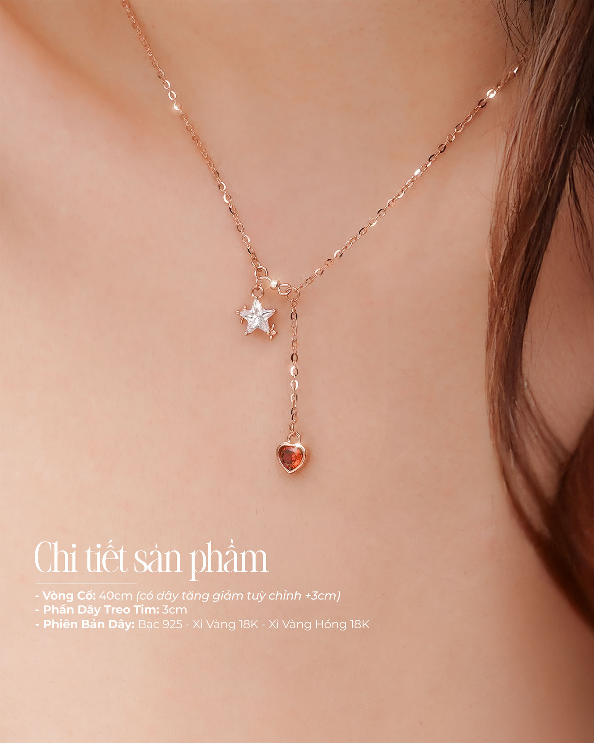 Dây Chuyền Sincera Star Heart Đá CZ | Bạc s925 1
